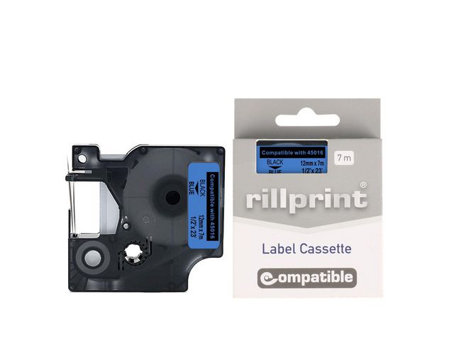 Tape 12mm svart på blå